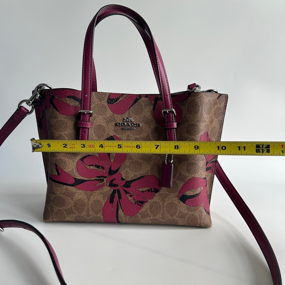 Coach Mollie Tote 25 Brown Pink Signature Canvas Bow Print Tote Excellent - Picture 5 of 7